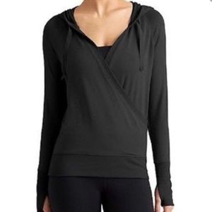 Athleta Hooded Faux Wrap Black Sweater